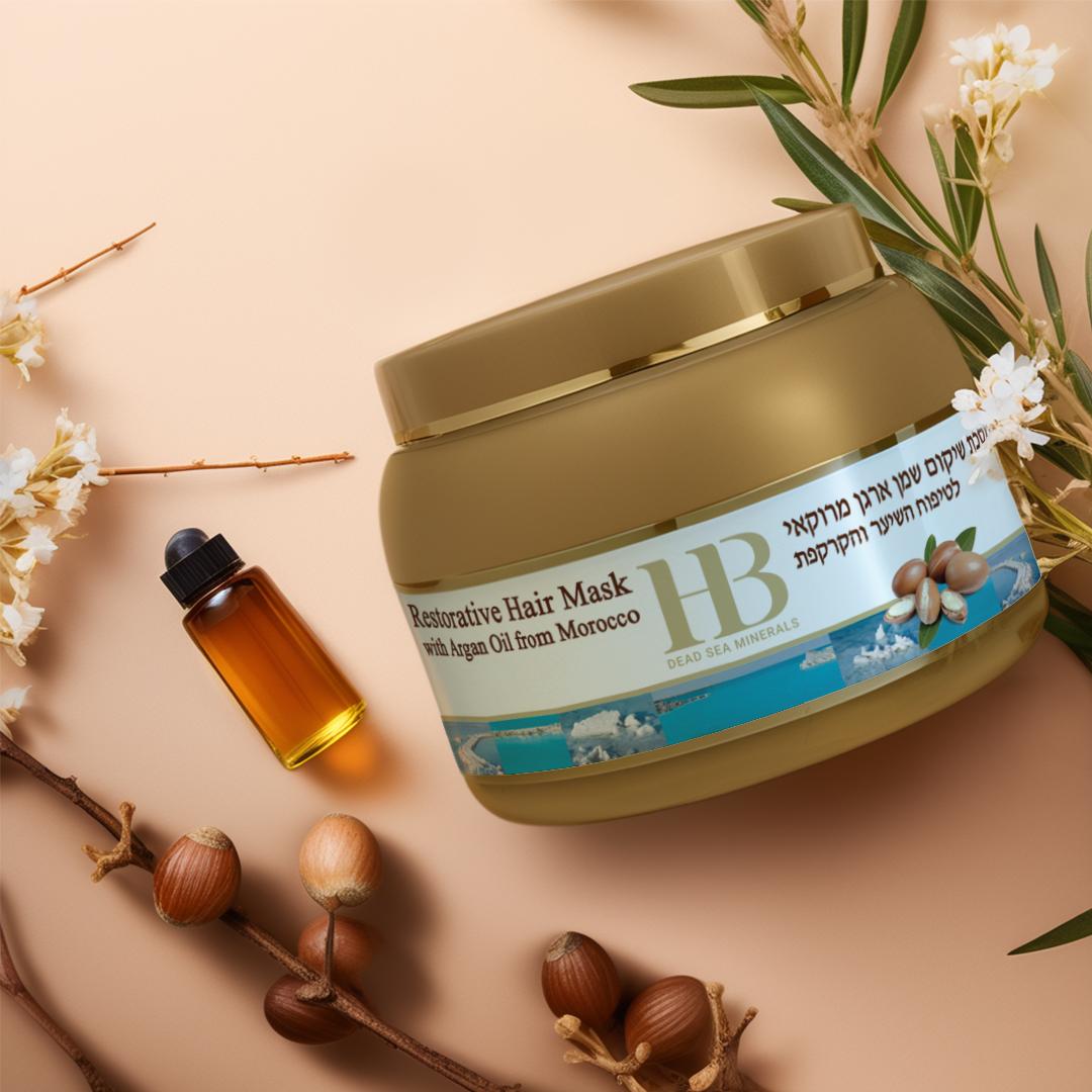 מסכת שיקום שמן ארגן מרוקאי לטיפוח השיער והקרקפת | מסכה לשיער
